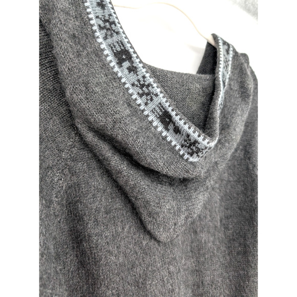 Womens Gray Peruvian Alpaca Hooded Lace Up Neck Boho Sweater Medium - Picture 7 of 8